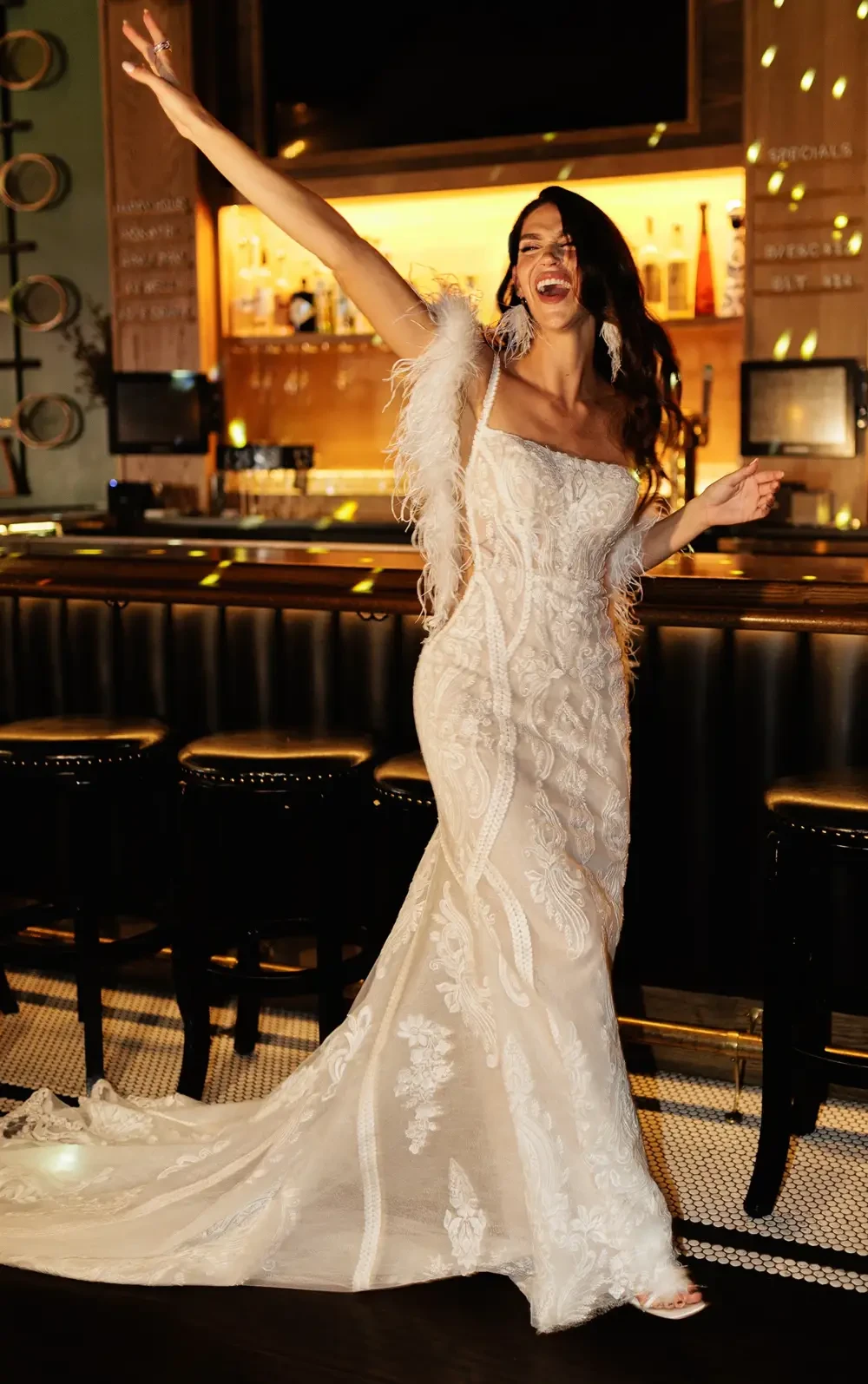 Essense of Australia Style D4329 Fit-and-Flare with Sleeves - Fit-and-flare wedding dress with allover 3D floral lace appliques
