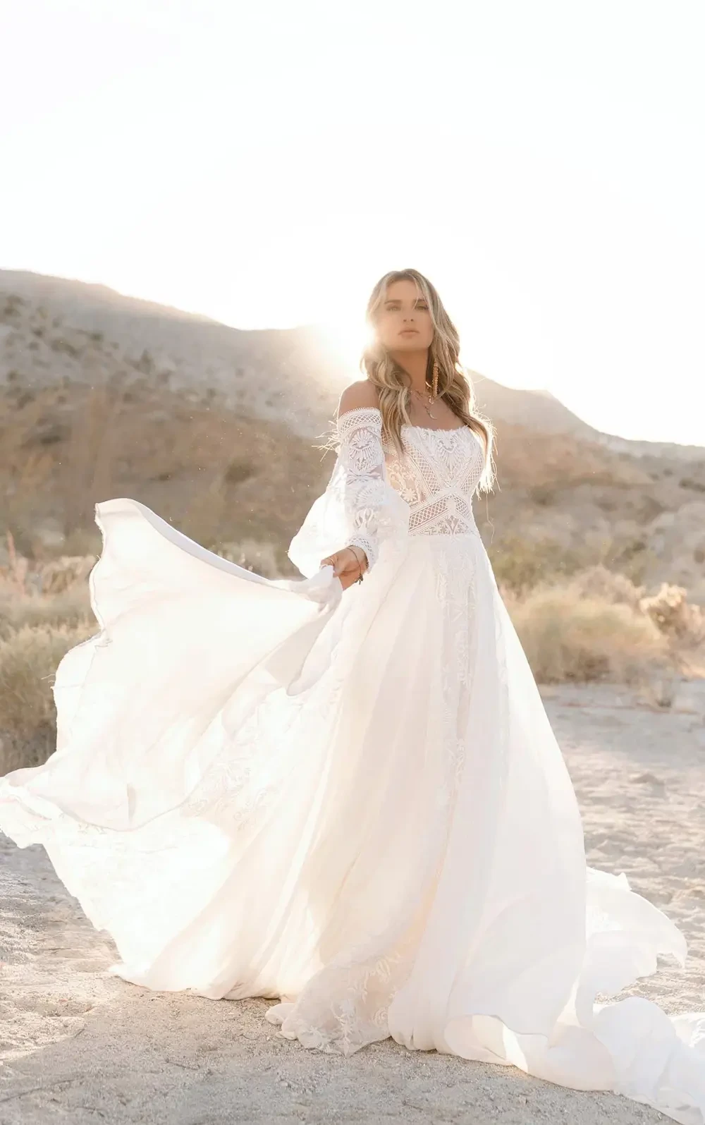 Essense of Australia Style D3971 Elegant Off-the-Shoulder - Ballgown wedding dress with floral-print organdy jacquard