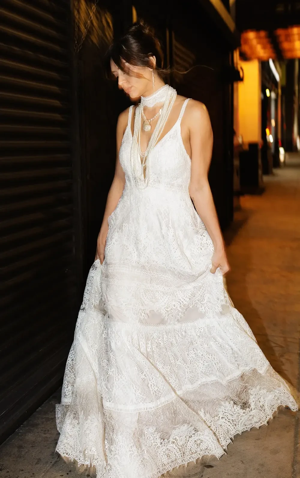 Essense of Australia Style D4144 Glamorous Deep V-Neckline - Column wedding dress with crepe and pearl beaded embroidery