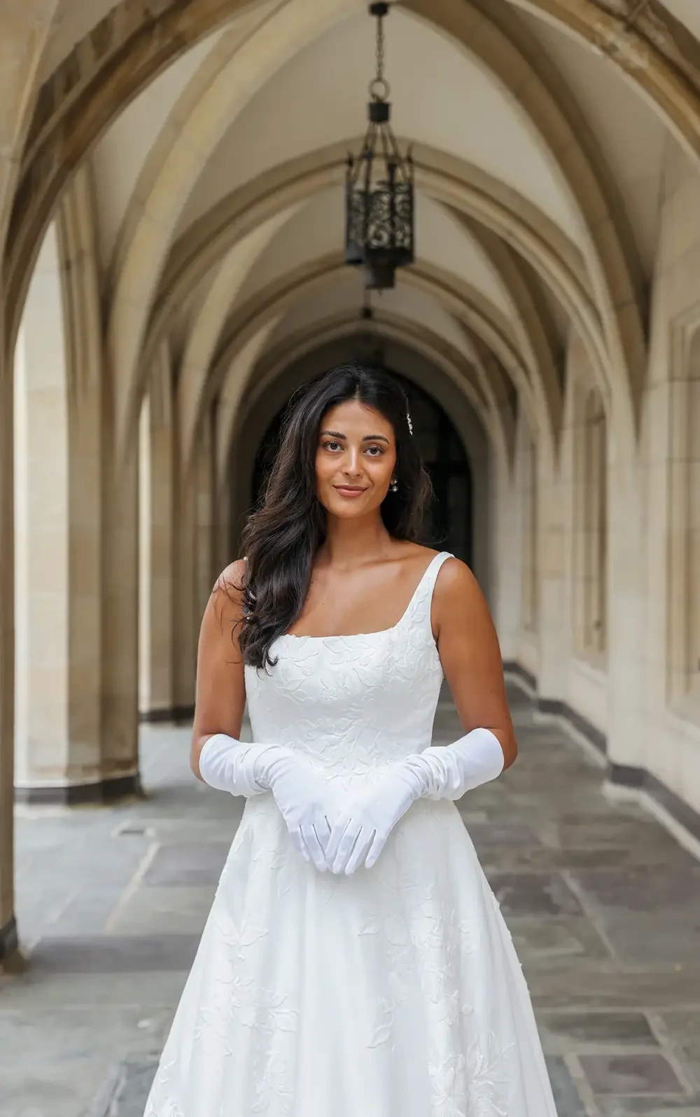 Essense of Australia Style D3965 Modest Floral Lace - A-line wedding dress with matte floral lace and noble satin