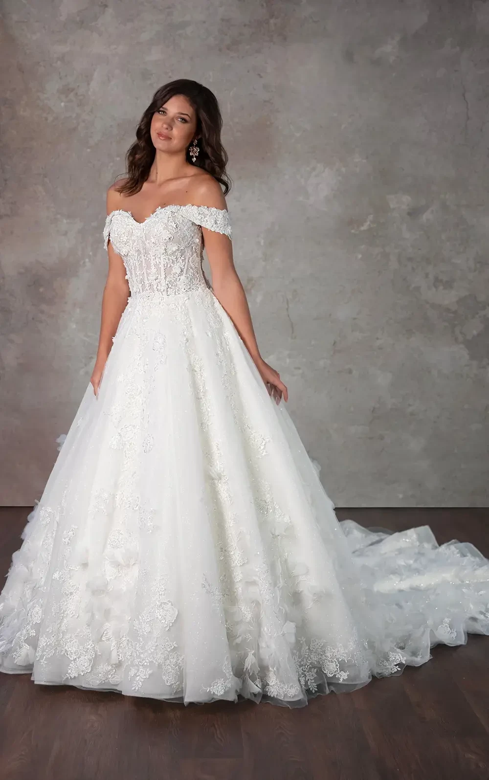 Essense of Australia Style D4112 Romantic Floral Lace - Ballgown wedding dress with glitter tulle and 3D floral embellishments