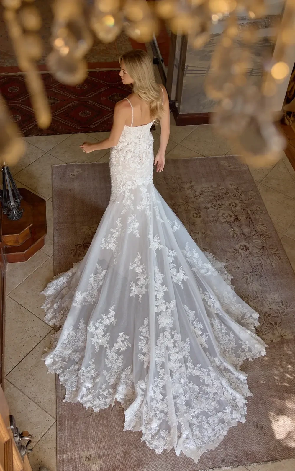 Essense of Australia Style D4344 Fit-and-Flare Lace - Fit-and-flare wedding dress with organic lace appliques over tulle