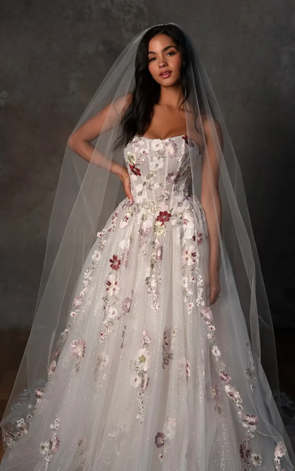 Essense of Australia Style D4482 Strapless Glitter Tulle - A-Line wedding dress with glitter tulle and embroidered lace