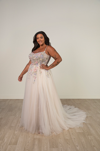 Stella York #8063 #6 (BH-AL) BLUE BLUSH LACE ON TULLE OVER ALMOND GOWN thumbnail
