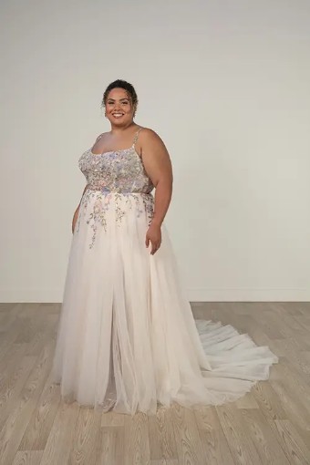 Stella York #8063 #8 default (BH-AL) BLUE BLUSH LACE ON TULLE OVER ALMOND GOWN thumbnail