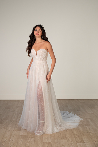 Stella York #8043 #2 (IVBC-PL) IVORY LACE & TULLE OVER BISCOTTI GWN W PORCELAIN TULLE PLUNGE thumbnail
