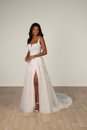 Stella York #7965 #0 default (IVBC-PL) IVORY LACE & TULLE OVER BISCOTTI GWN W PORCELAIN TULLE PLUNGE thumbnail